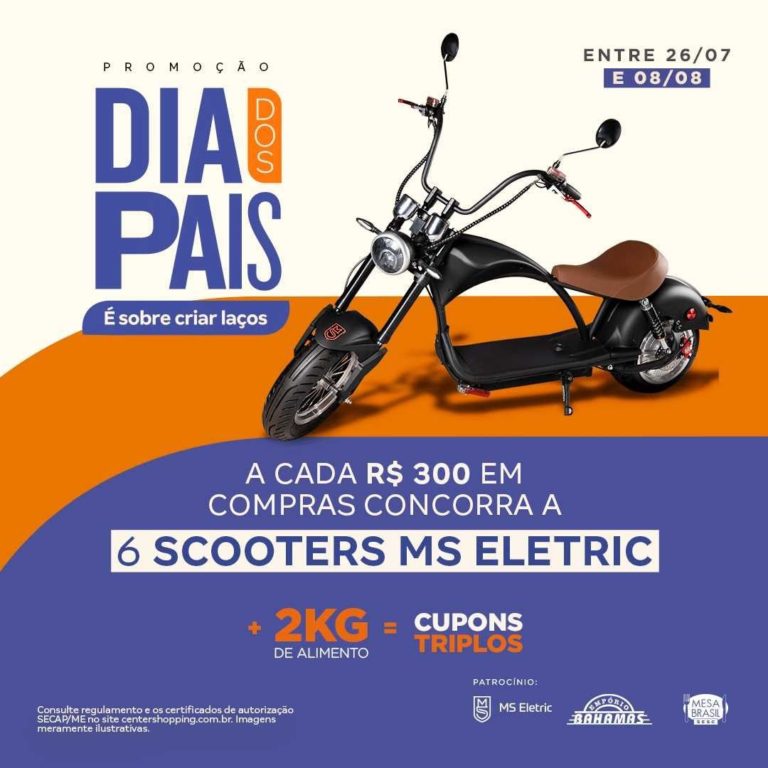 Center Shopping sorteia seis Scooters elétricas em comemoração ao Dia dos Pais