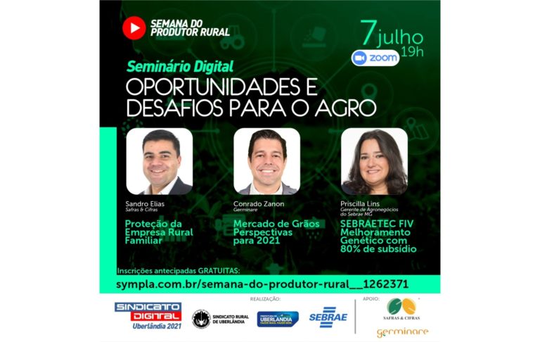 Seminário digital apresentará cenários com oportunidades e desafios para o agronegócio