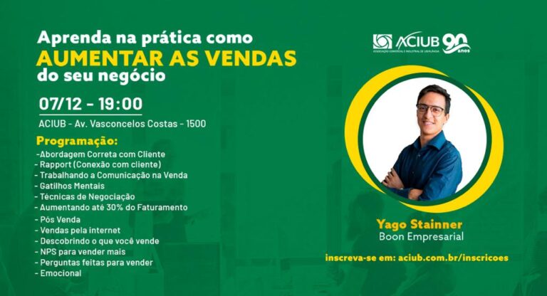 Aciub promove palestra sobre como aumentar as vendas de empresas