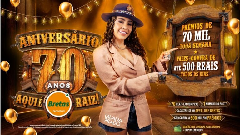 Rede Bretas celebra 70 anos com campanha especial estrelada por Lauana Prado