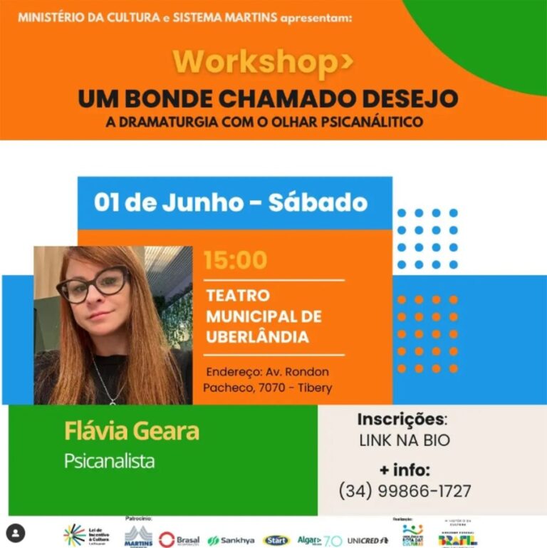 Abertas as inscrições para o workshop “Um Bonde Chamado Desejo – A Dramaturgia com o olhar Psicanalítico”