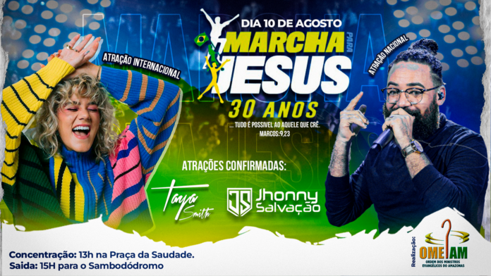 Cartaz de divulgação da Marcha para Jesus de Manaus. Foto: Divulgação.