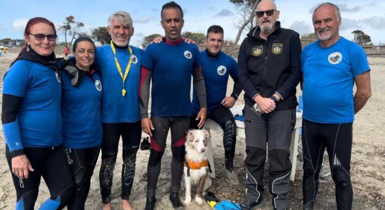 Glauco Lima e a border collie Aisha fazem história e conquistam notas máximas em curso de técnicas de resgate e salvamento aquático na Itália