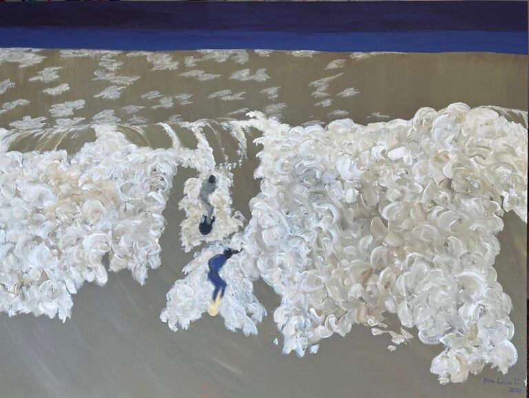 Ana Luiza Varella apresenta  a pintura “Auêre-Auára: Ritual das Águas”, que homenageia os atletas que surfam a Pororoca