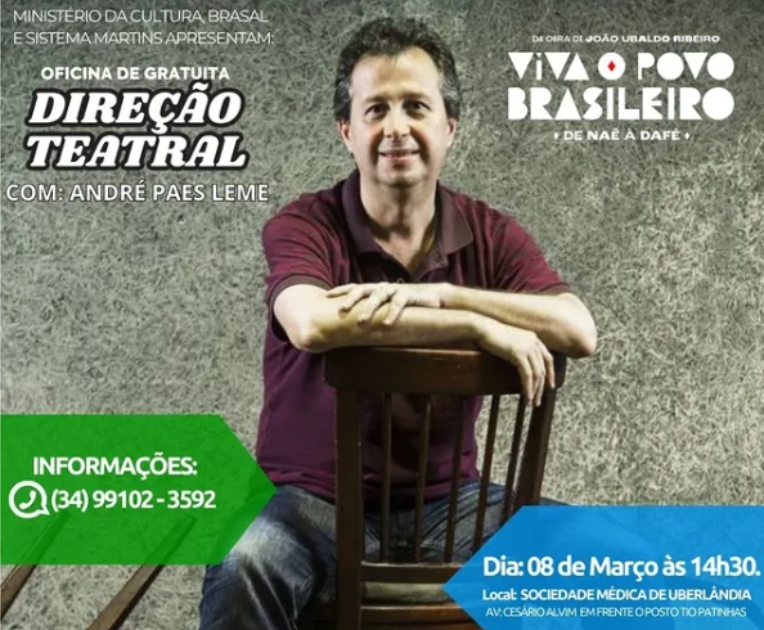 Uberlândia recebe oficina gratuita de Direção Teatral com André Paes Leme