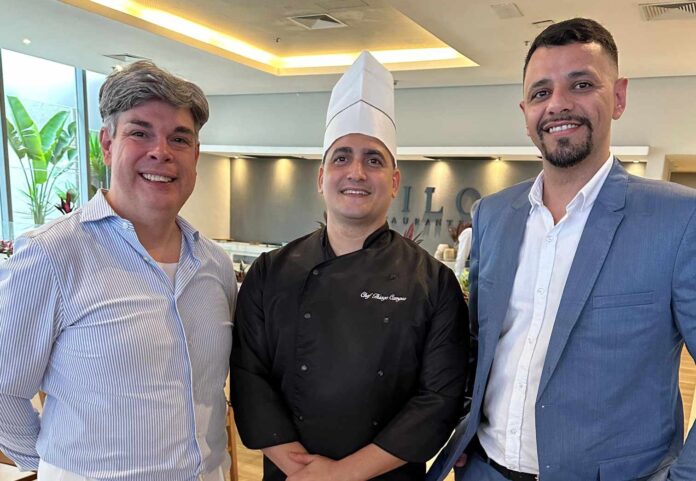 Sidinei Rodrigues o Chef Tiago Campos e o gerente geral do Laghetto Stilo, André Oliveira