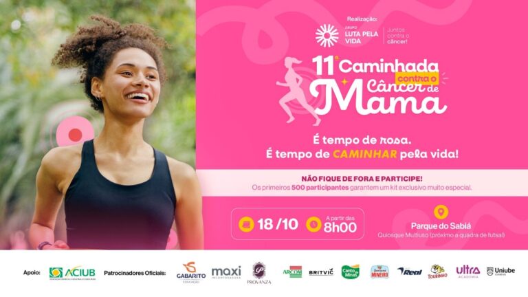 Aciub apoia 11ª Caminhada Contra o Câncer de Mama, que acontece no próximo sábado (18)