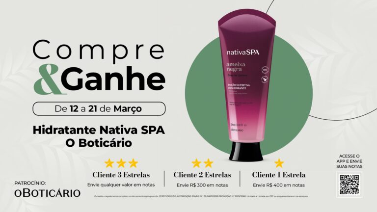 Clientes do Center Shopping podem ganhar hidratante O Boticário na promoção “Compre e Ganhe” neste mês de março