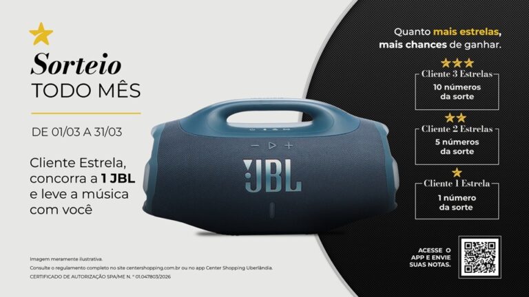 Center Shopping Uberlândia sorteia JBL para clientes do Programa de Benefícios